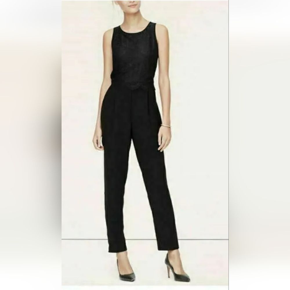 LOFT Lace Top Black silky sleeveless dressy jumpsuit romper